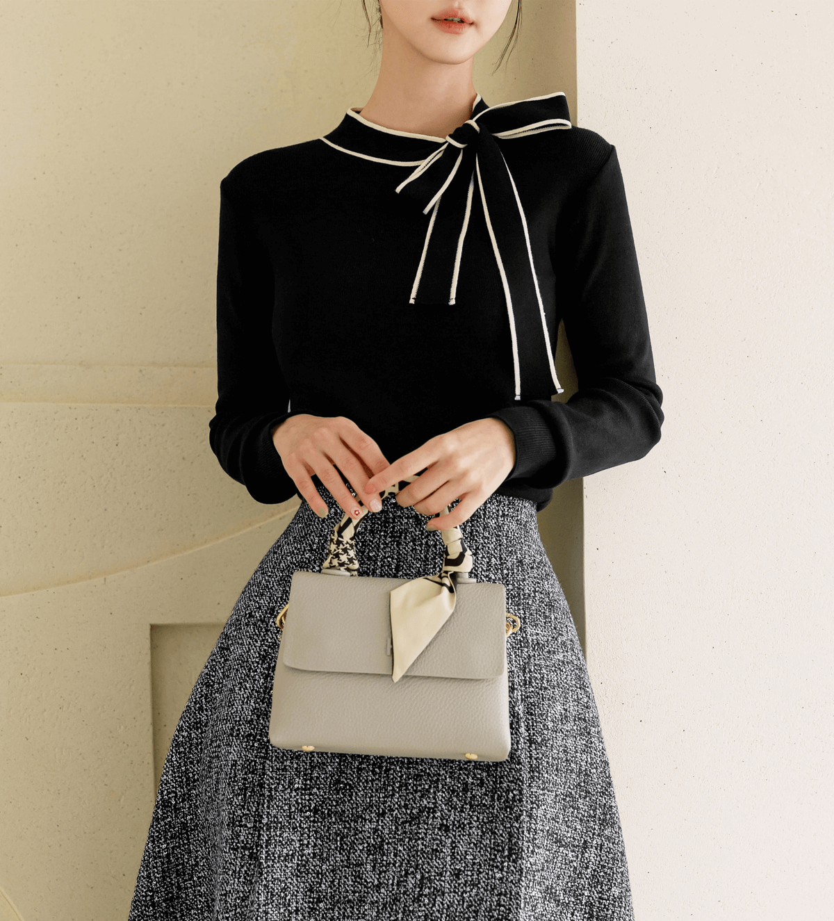 Ribbon-Accent Knit with Contrast Details