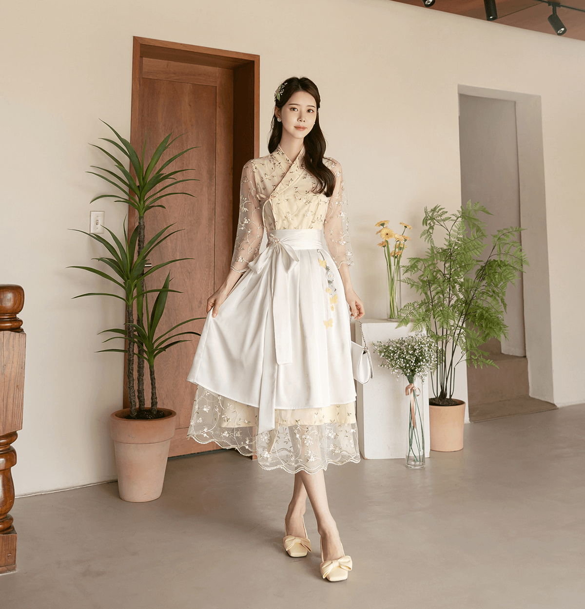 Elegance Satin Midi Modern Hanbok Wrap Skirt