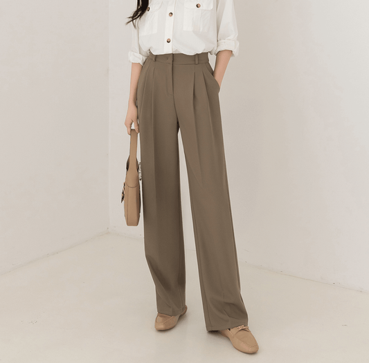 Tailored Pintuck Wide-Leg Slacks with Back Elastic