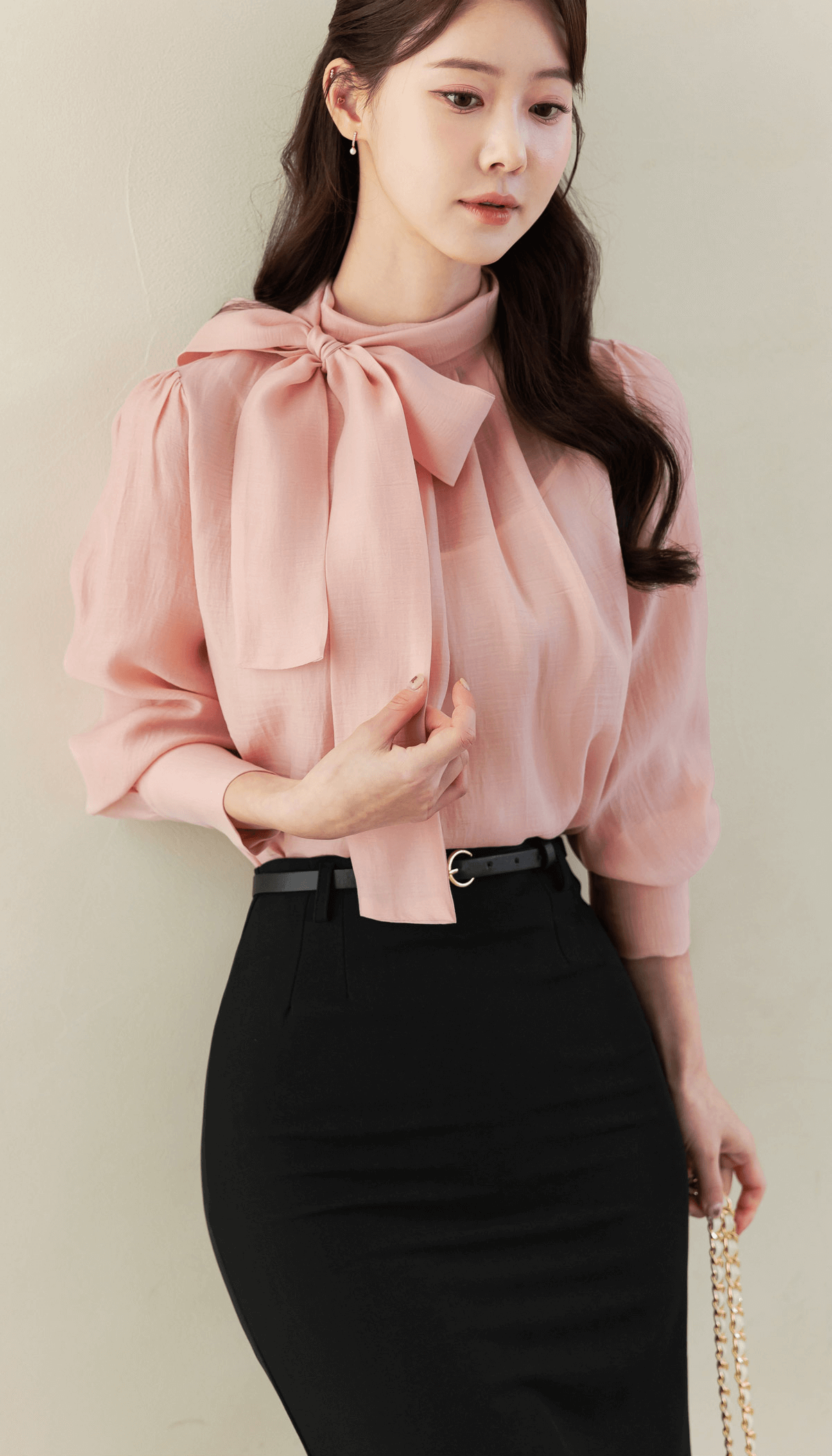Sheer Elegance Tie-Neck Pintuck Blouse