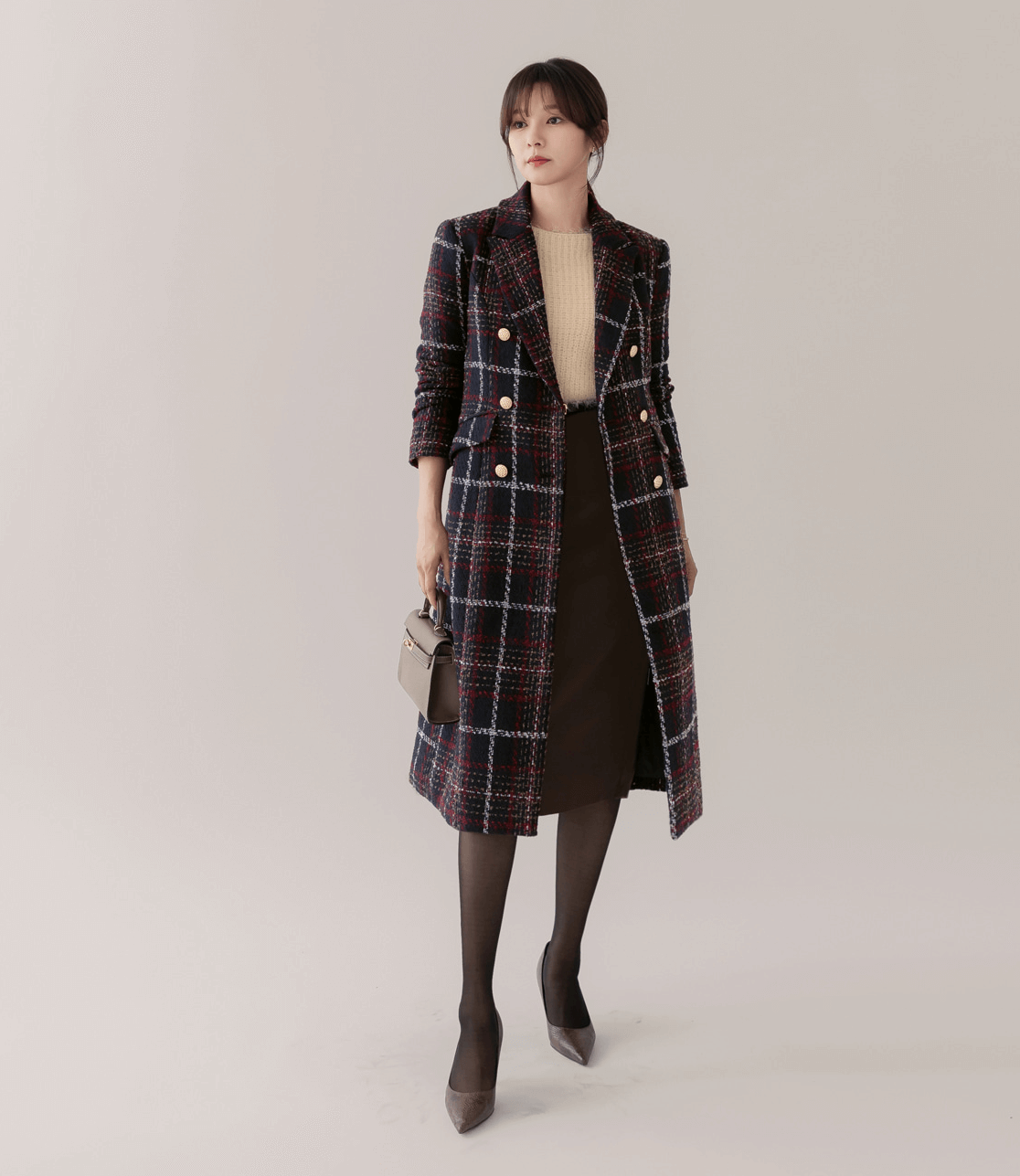 Elegant Tweed Check Coat for Women