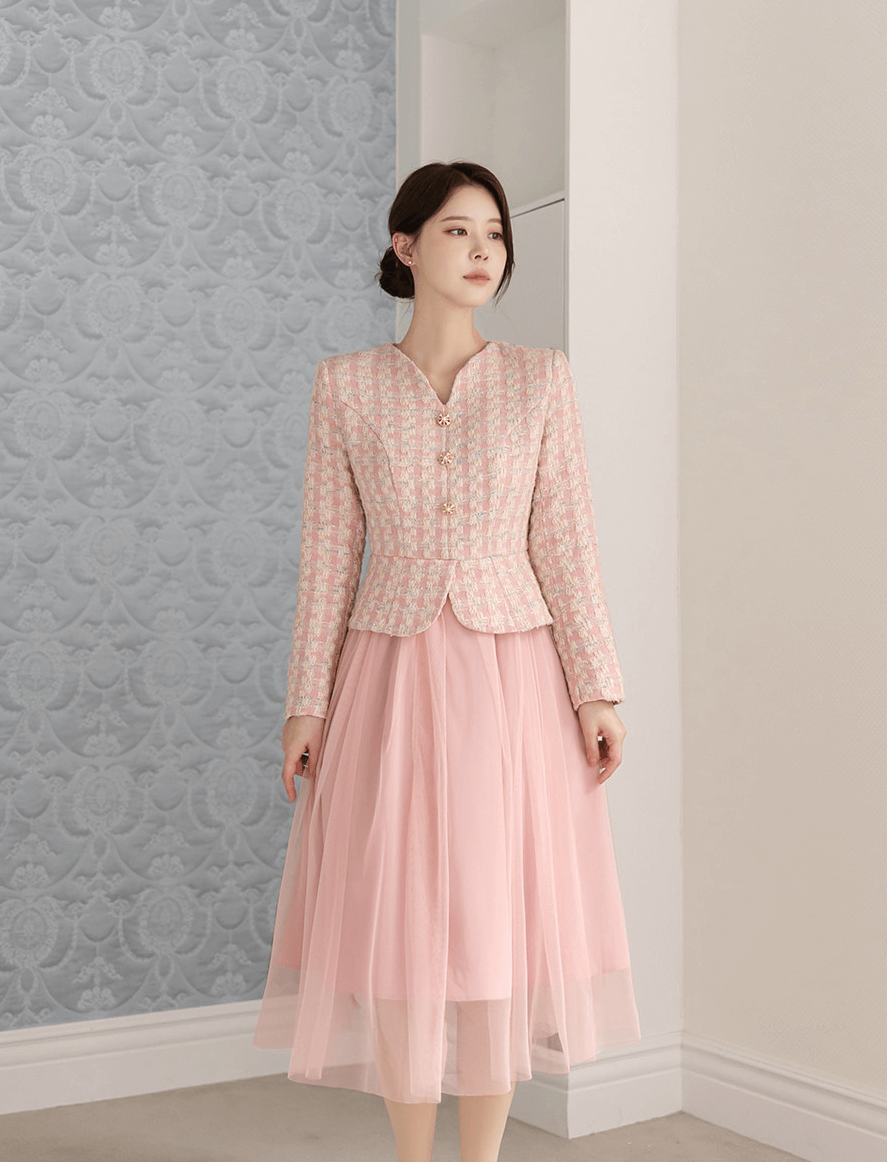 Pink Tweed Jacket & Tulle Skirt Layered Dress