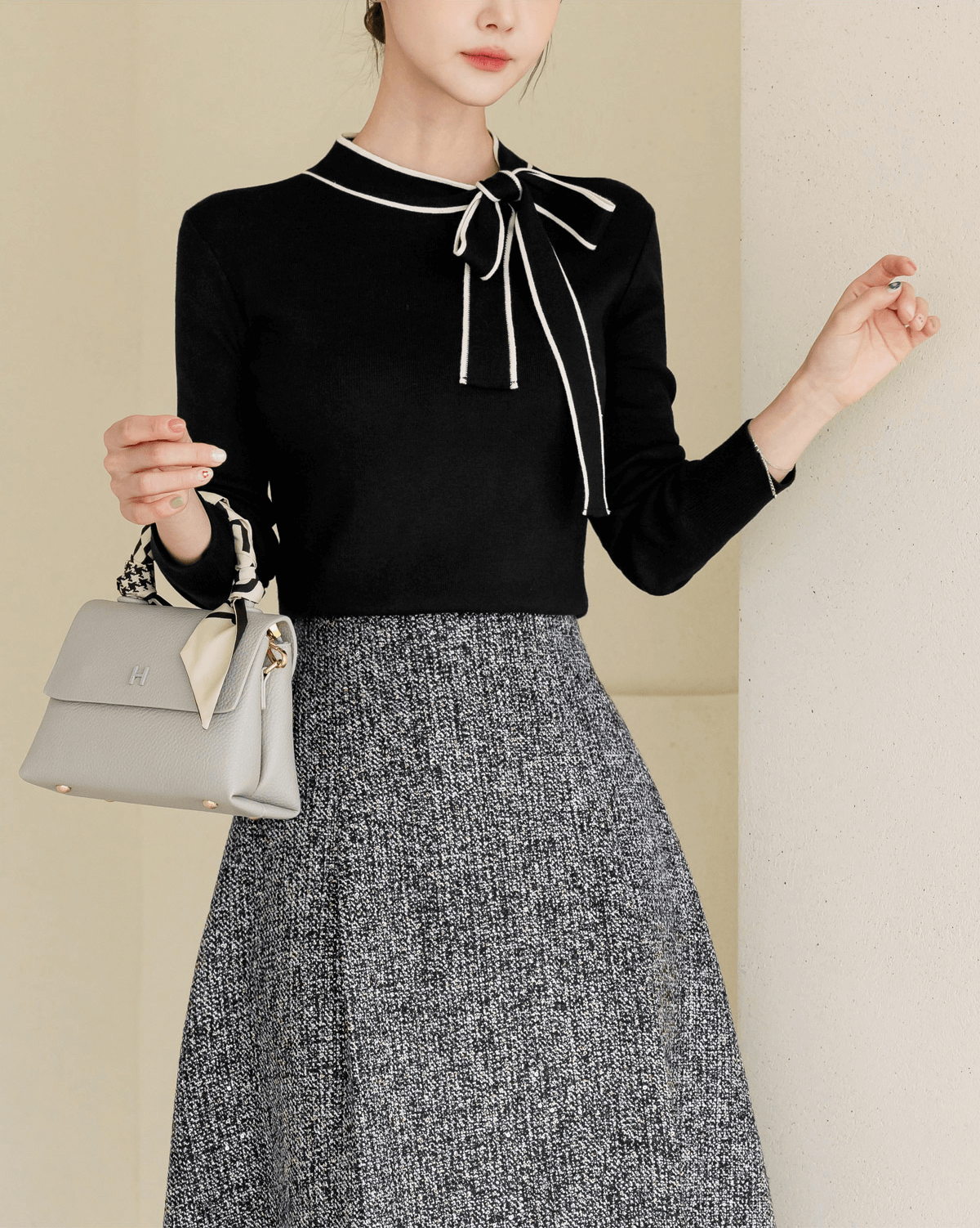 Ribbon-Accent Knit with Contrast Details