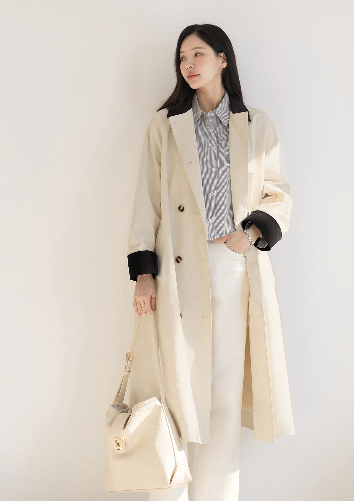 Chic Contrast Collar Double-Breasted Coat