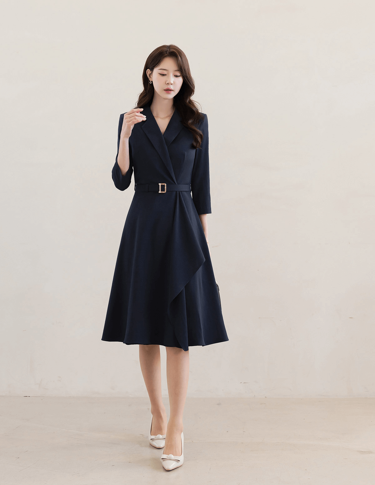 Asymmetric Ruffle Belted Dress with Feminine Flair