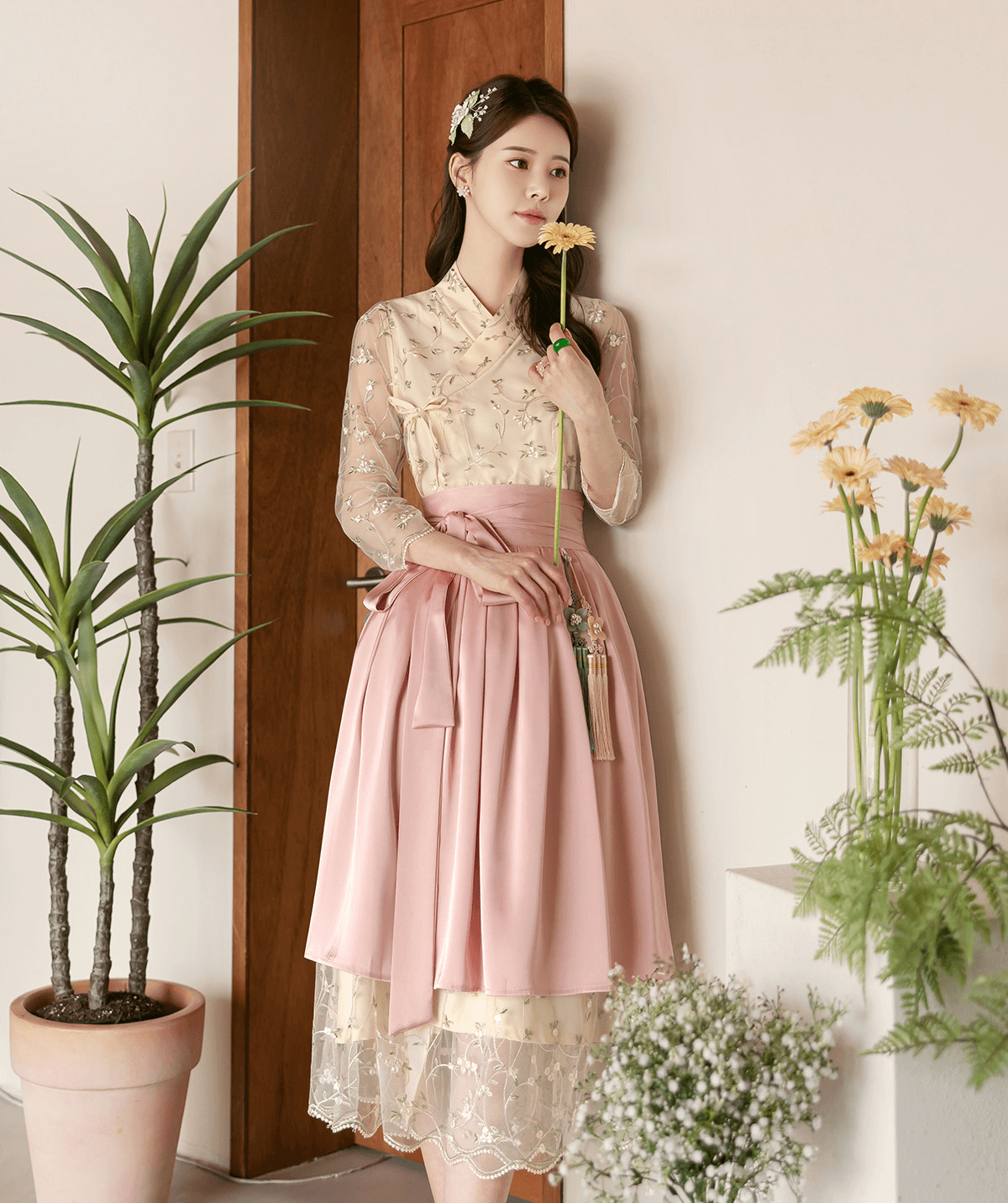 Elegance Satin Midi Modern Hanbok Wrap Skirt