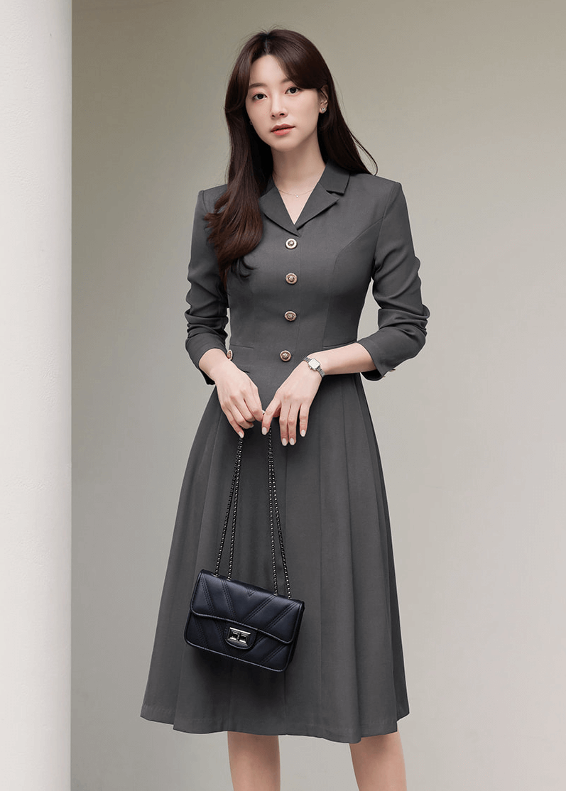 Elegance with a Feminine Touch Grey Pleated Flare Dress