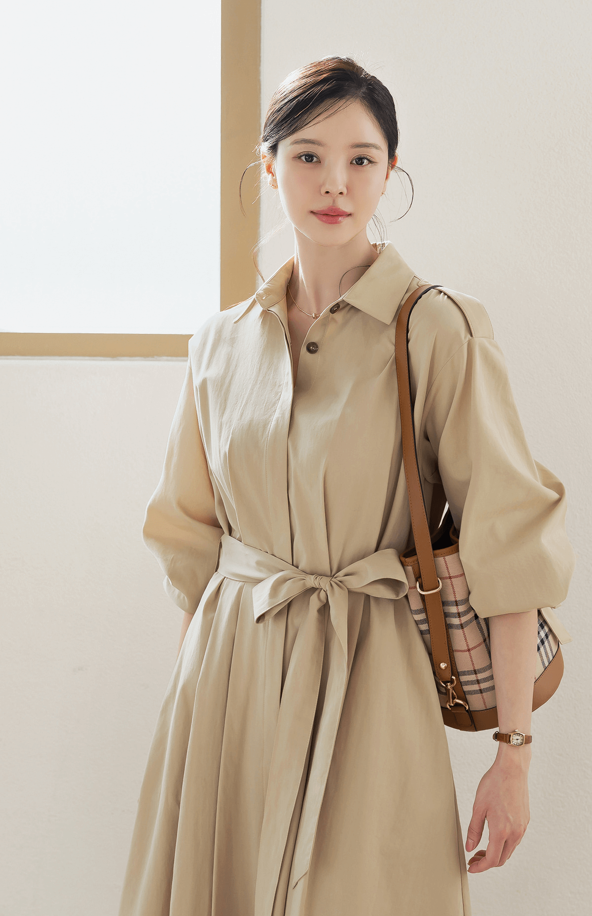 Elegant Modern Charm Trench Belt Dress
