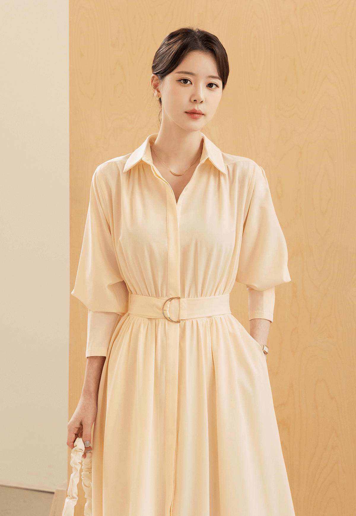 Elegant Shirt Collar Flare Dress with Belt