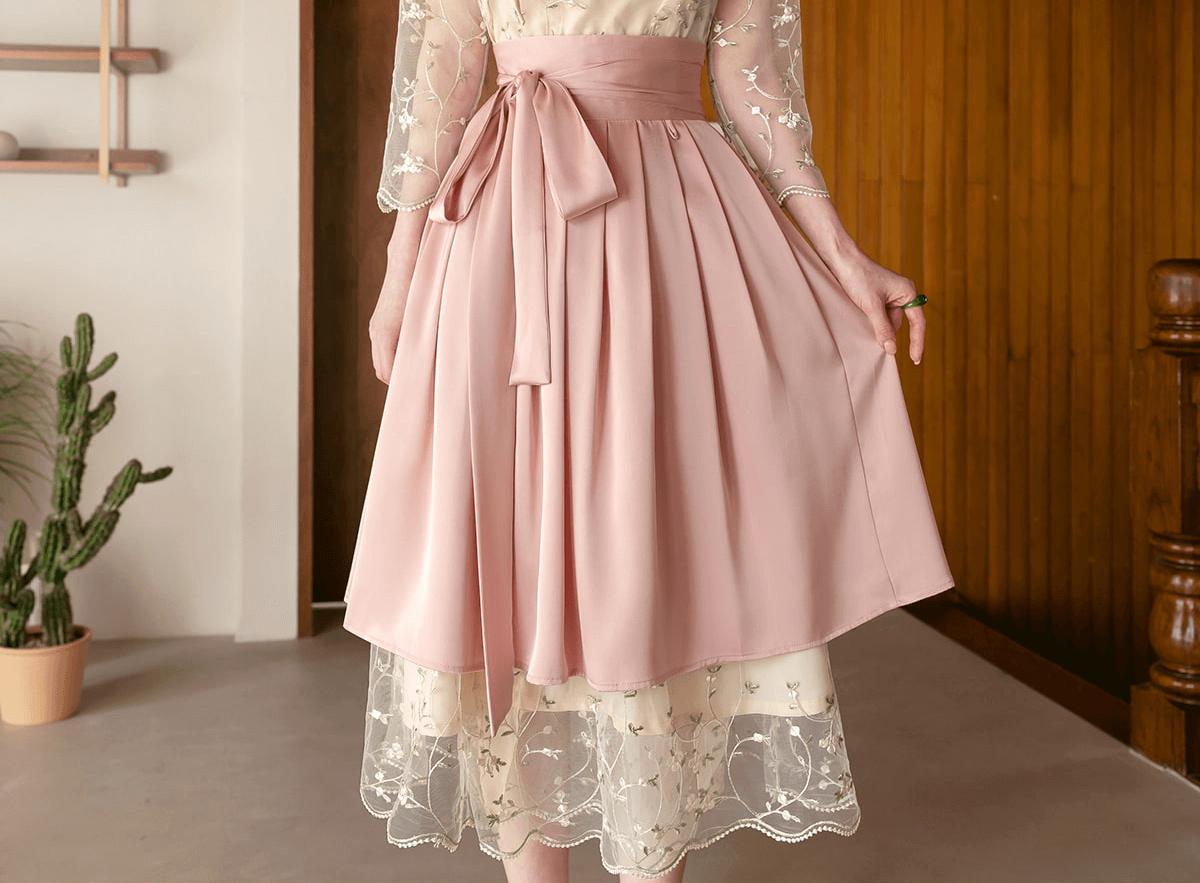 Elegance Satin Midi Modern Hanbok Wrap Skirt