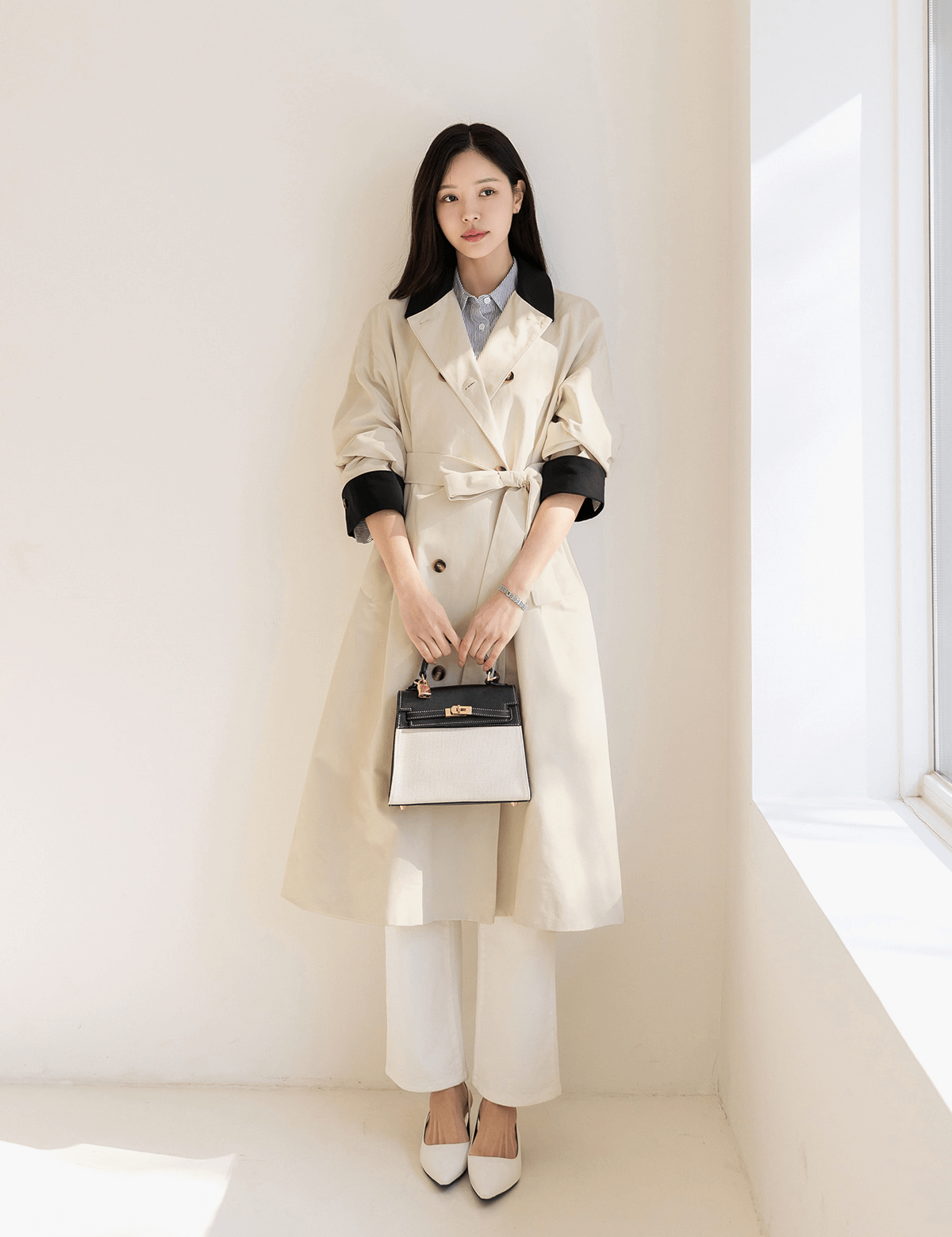 Chic Contrast Collar Double-Breasted Coat