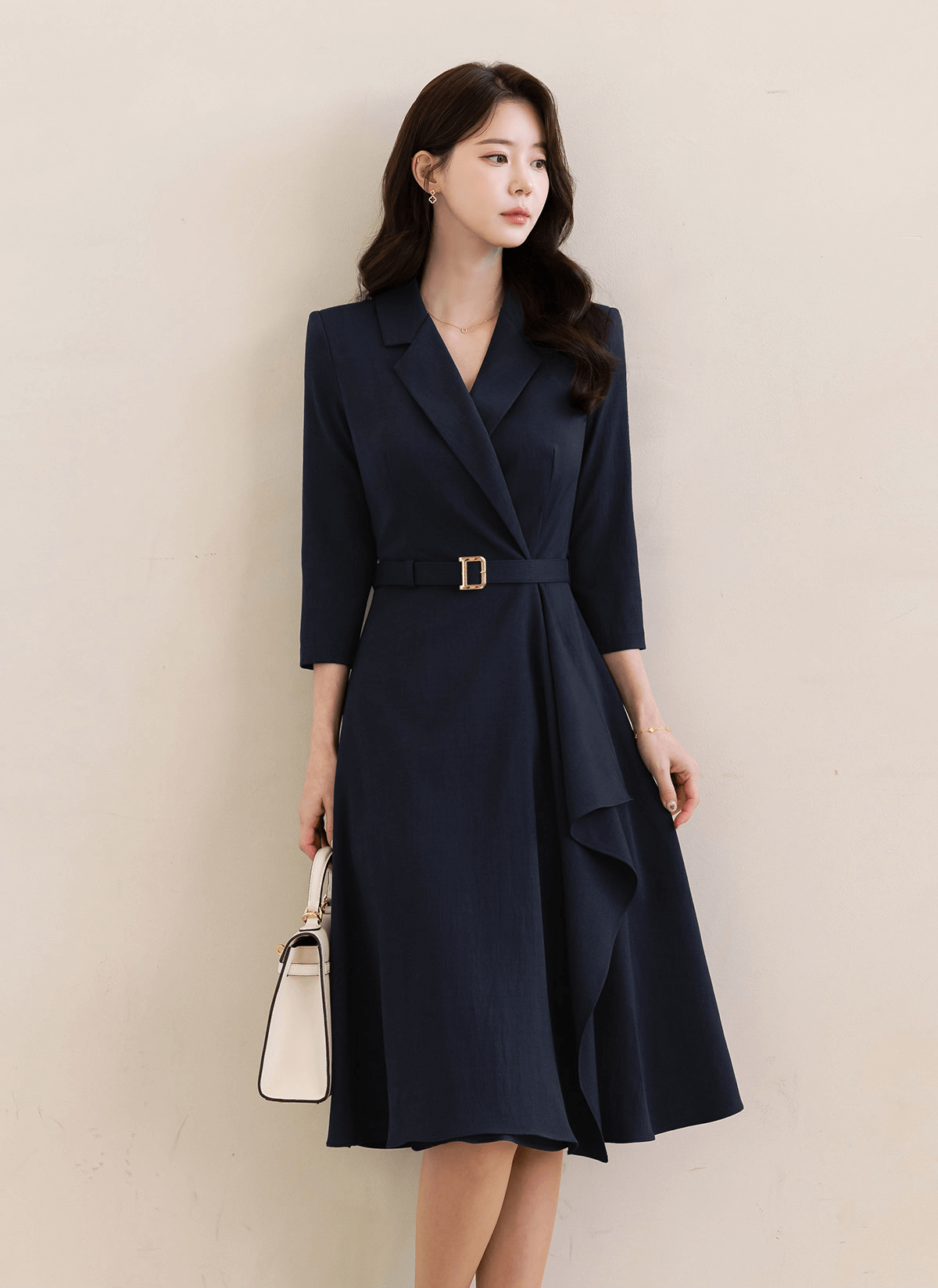 Asymmetric Ruffle Belted Dress with Feminine Flair