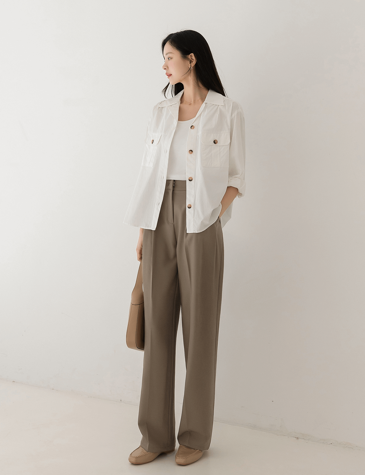 Effortlessly Chic Cotton Open-Collar Shirt with Double Pockets