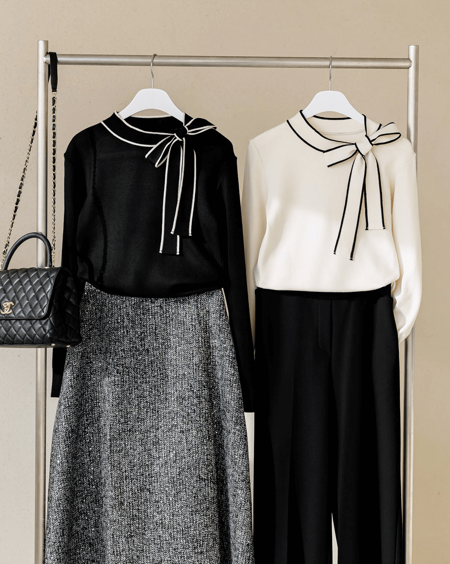 Ribbon-Accent Knit with Contrast Details