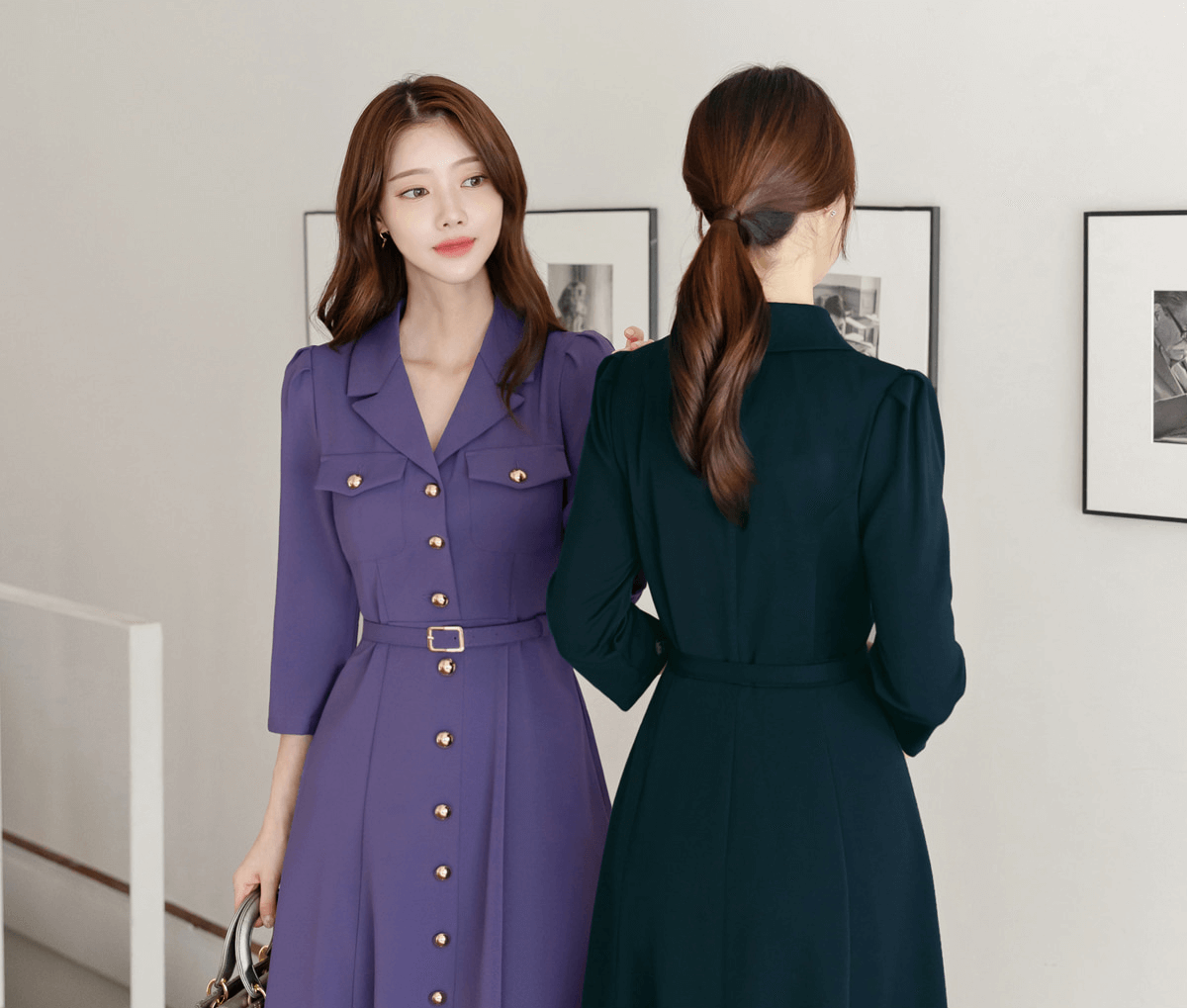 Bold Button Belted Flare Dress with Dual Pockets