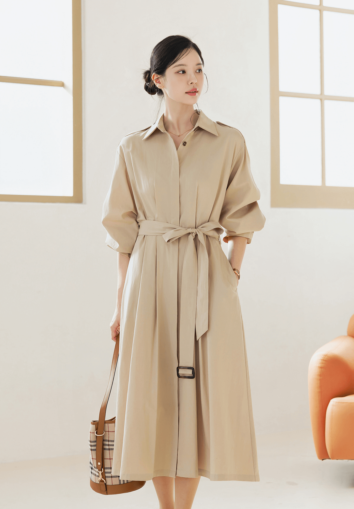 Elegant Modern Charm Trench Belt Dress