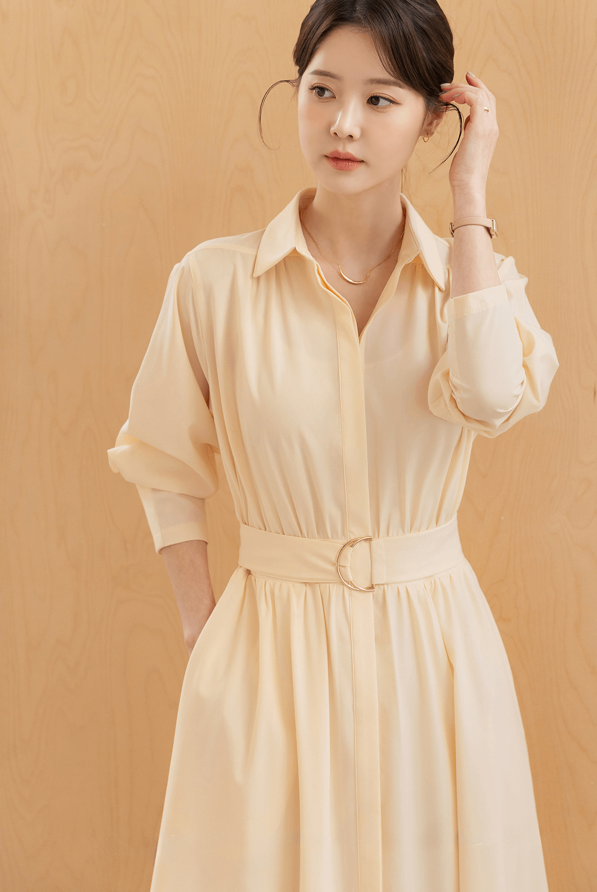 Elegant Shirt Collar Flare Dress with Belt