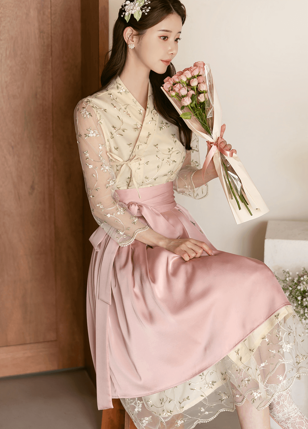 Elegance Satin Midi Modern Hanbok Wrap Skirt
