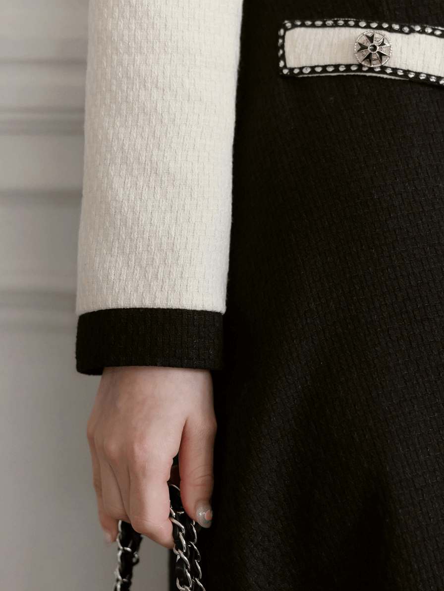 Elegant Tweed Dress with Trimming Details