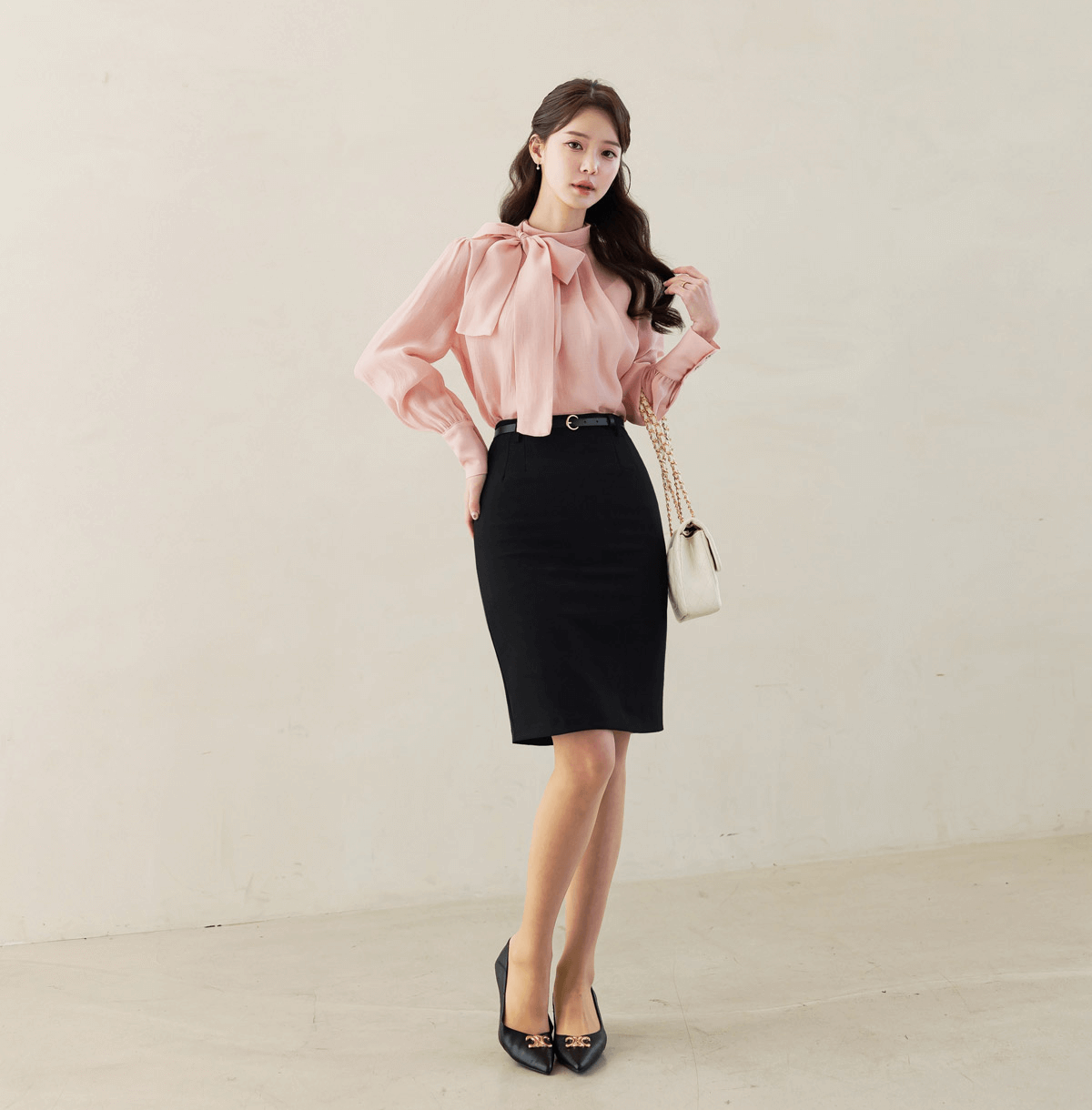 Sheer Elegance Tie-Neck Pintuck Blouse