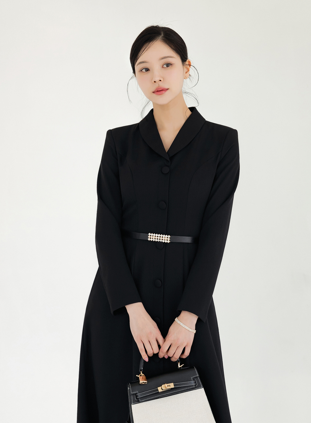 Shawl Collar Flare Midi Dress with Waist Belt – Elegant Dress for Special Occasions