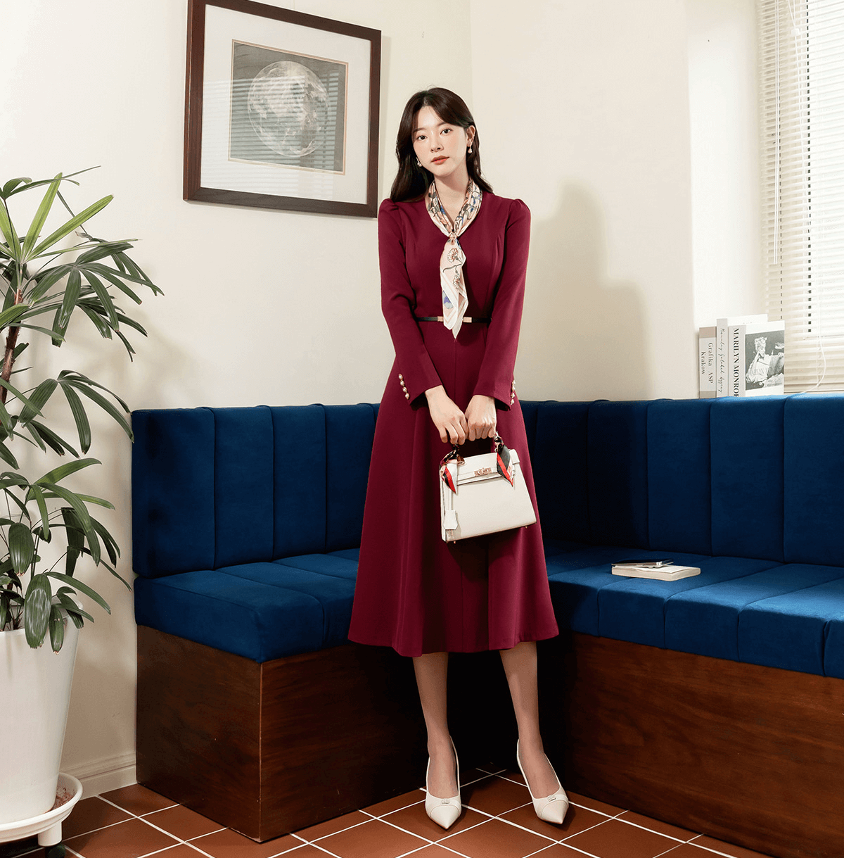 Timeless Elegance V-Neck Belted Flare Dress