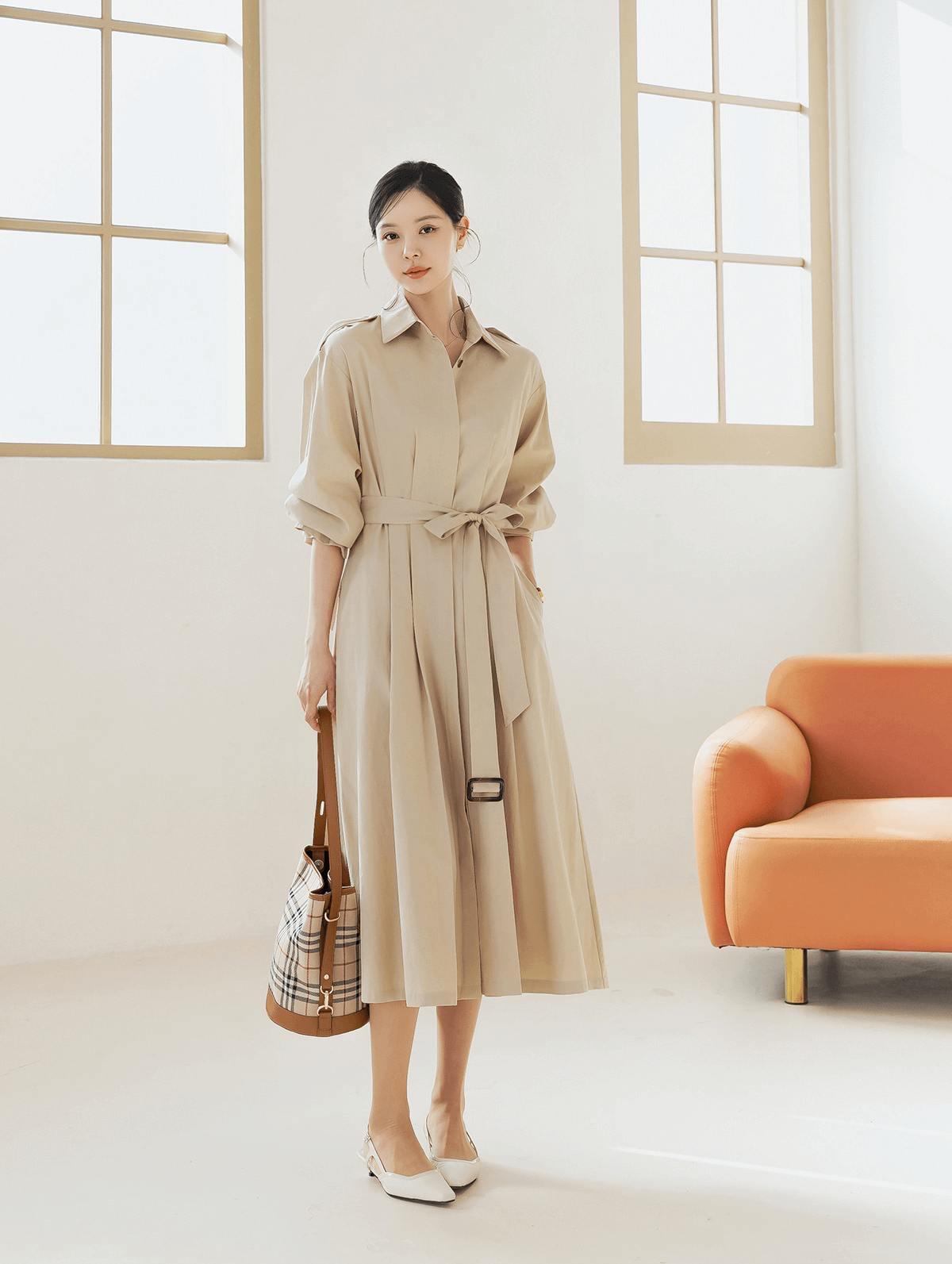 Elegant Modern Charm Trench Belt Dress
