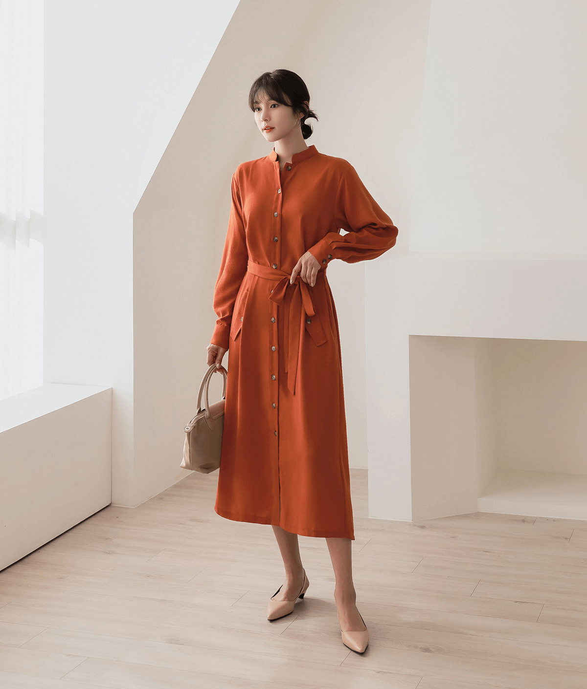 Bold and Elegant Shirt Dress with Pintuck Detail