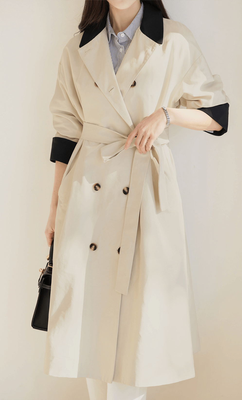 Chic Contrast Collar Double-Breasted Coat