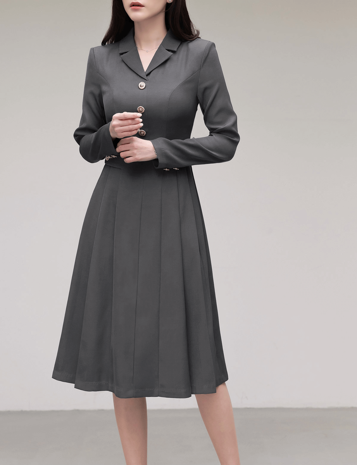 Elegance with a Feminine Touch Grey Pleated Flare Dress