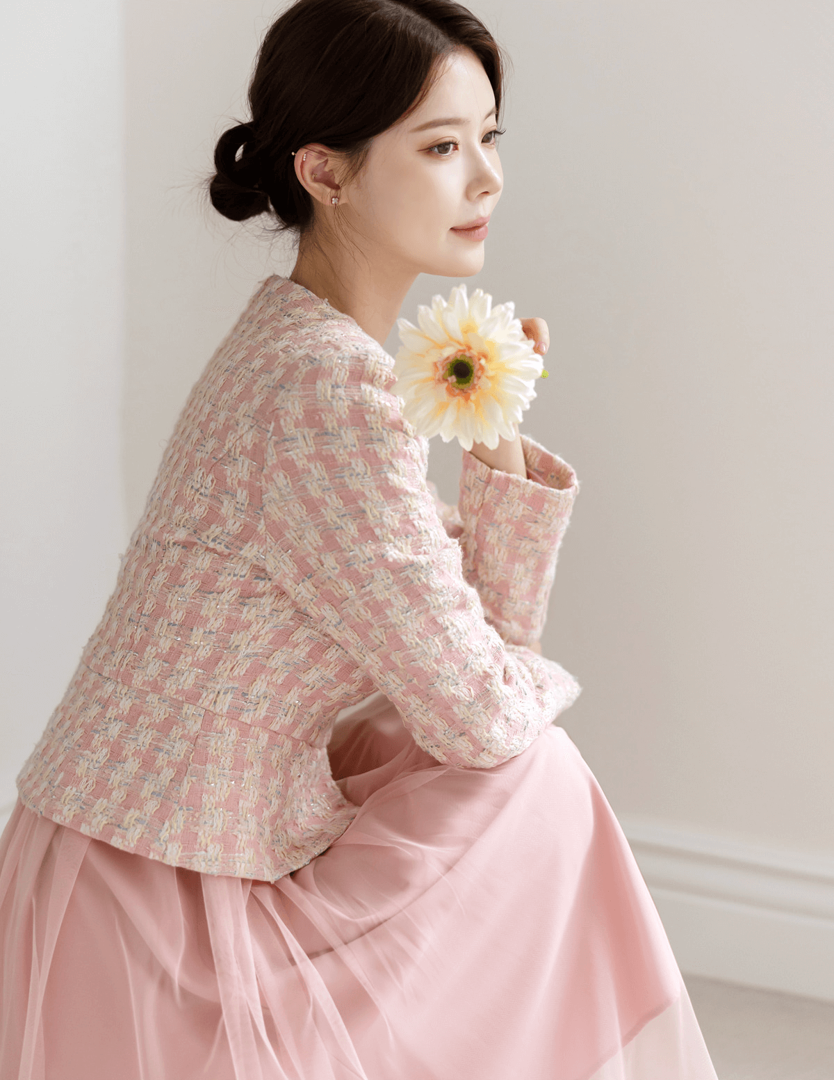 Pink Tweed Jacket & Tulle Skirt Layered Dress