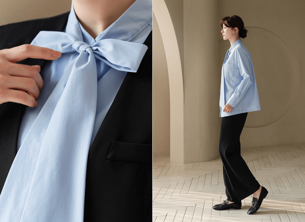 Elegant Tie-Neck Blouse with Puff Sleeves
