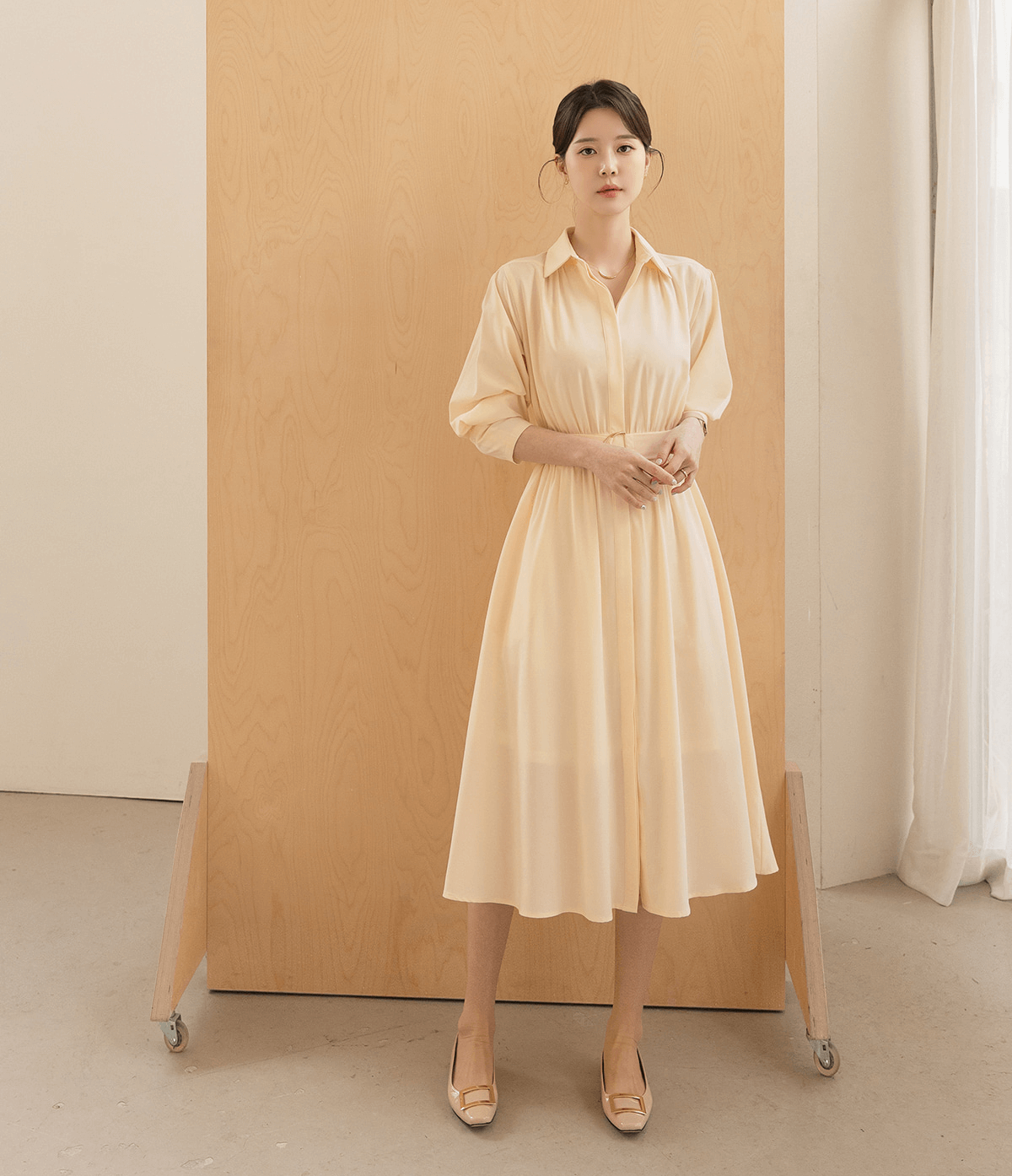 Elegant Shirt Collar Flare Dress with Belt
