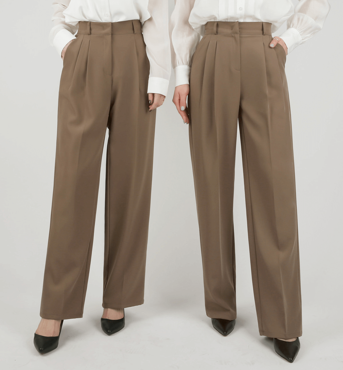 Tailored Pintuck Wide-Leg Slacks with Back Elastic