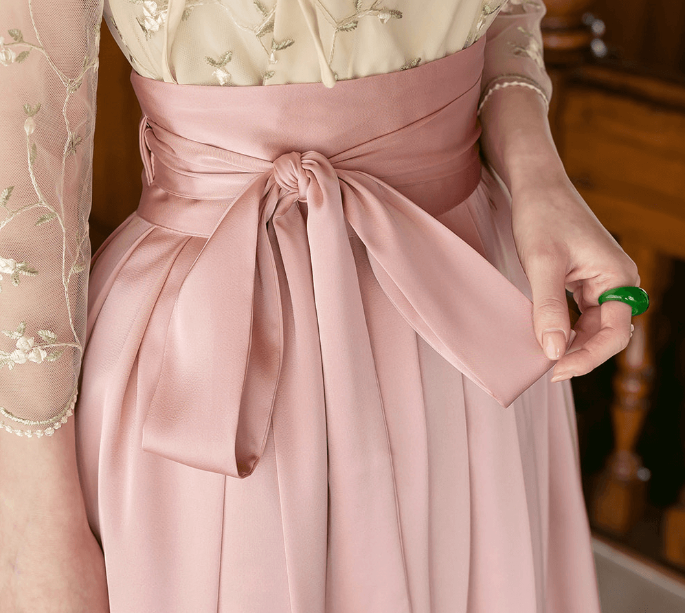 Elegance Satin Midi Modern Hanbok Wrap Skirt