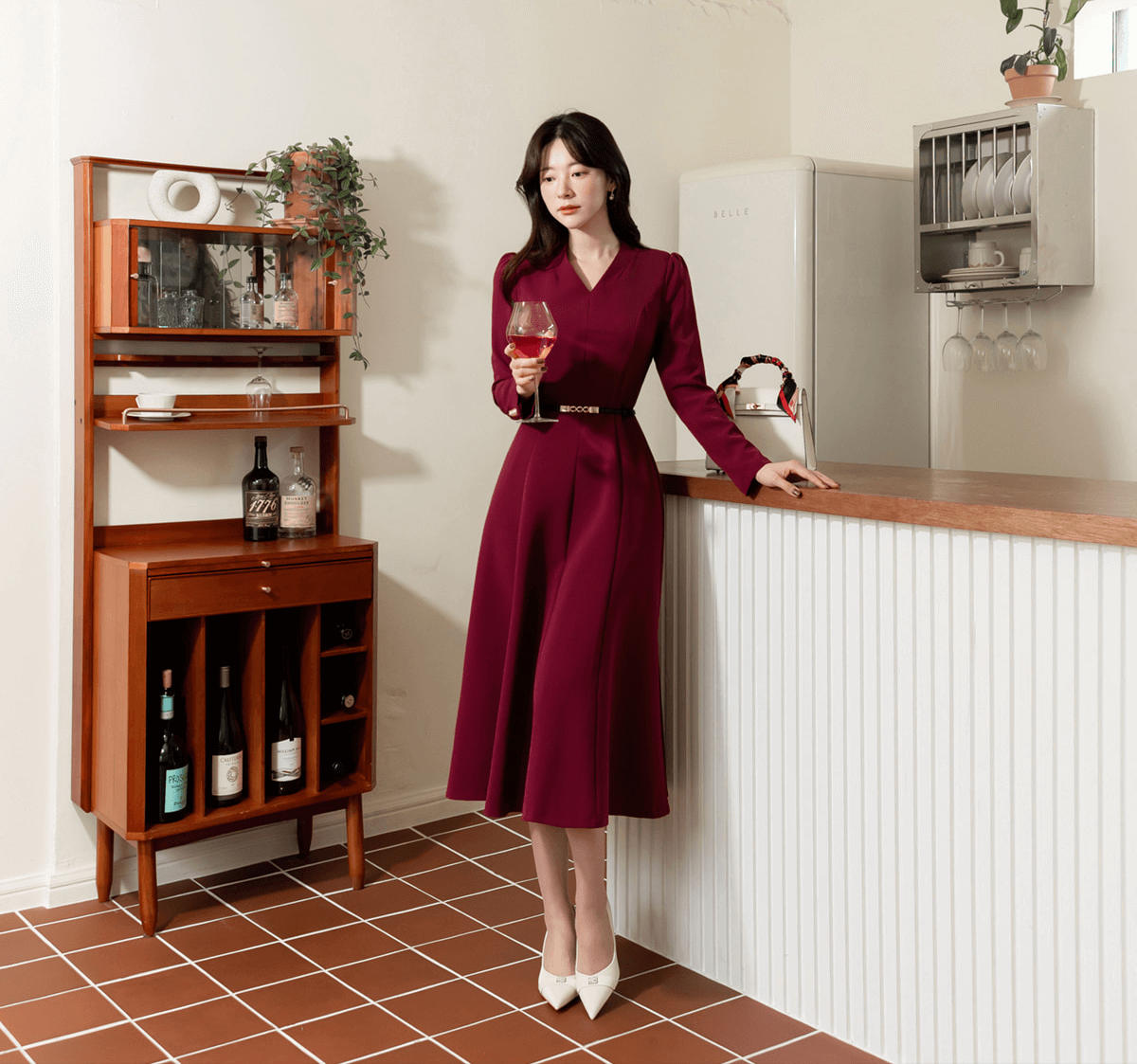 Timeless Elegance V-Neck Belted Flare Dress
