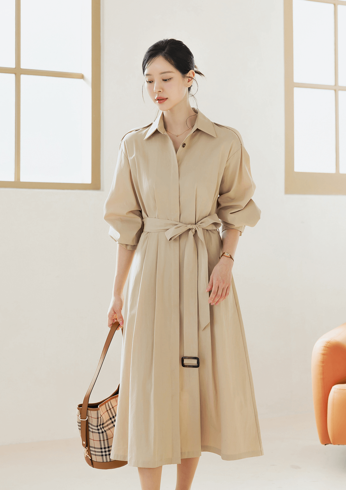 Elegant Modern Charm Trench Belt Dress