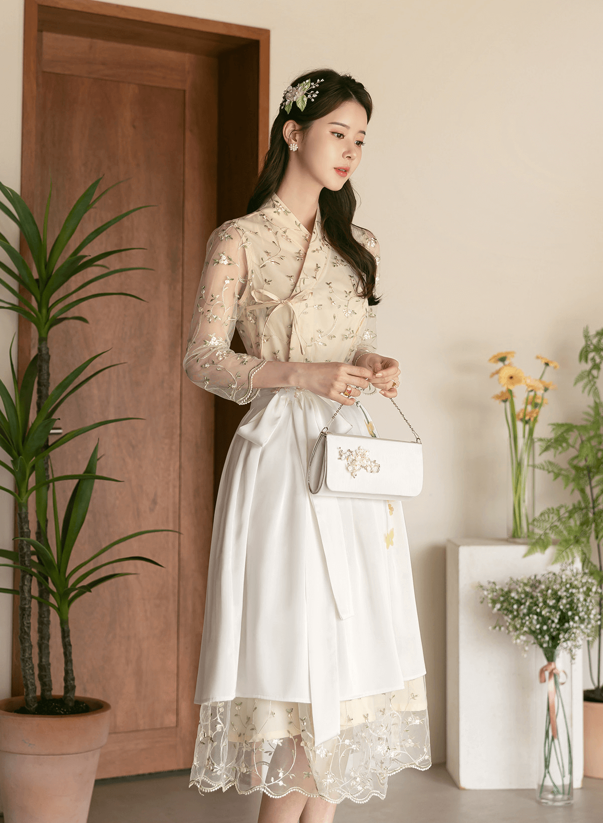 Elegance Satin Midi Modern Hanbok Wrap Skirt