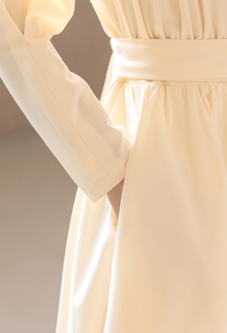 Elegant Shirt Collar Flare Dress with Belt