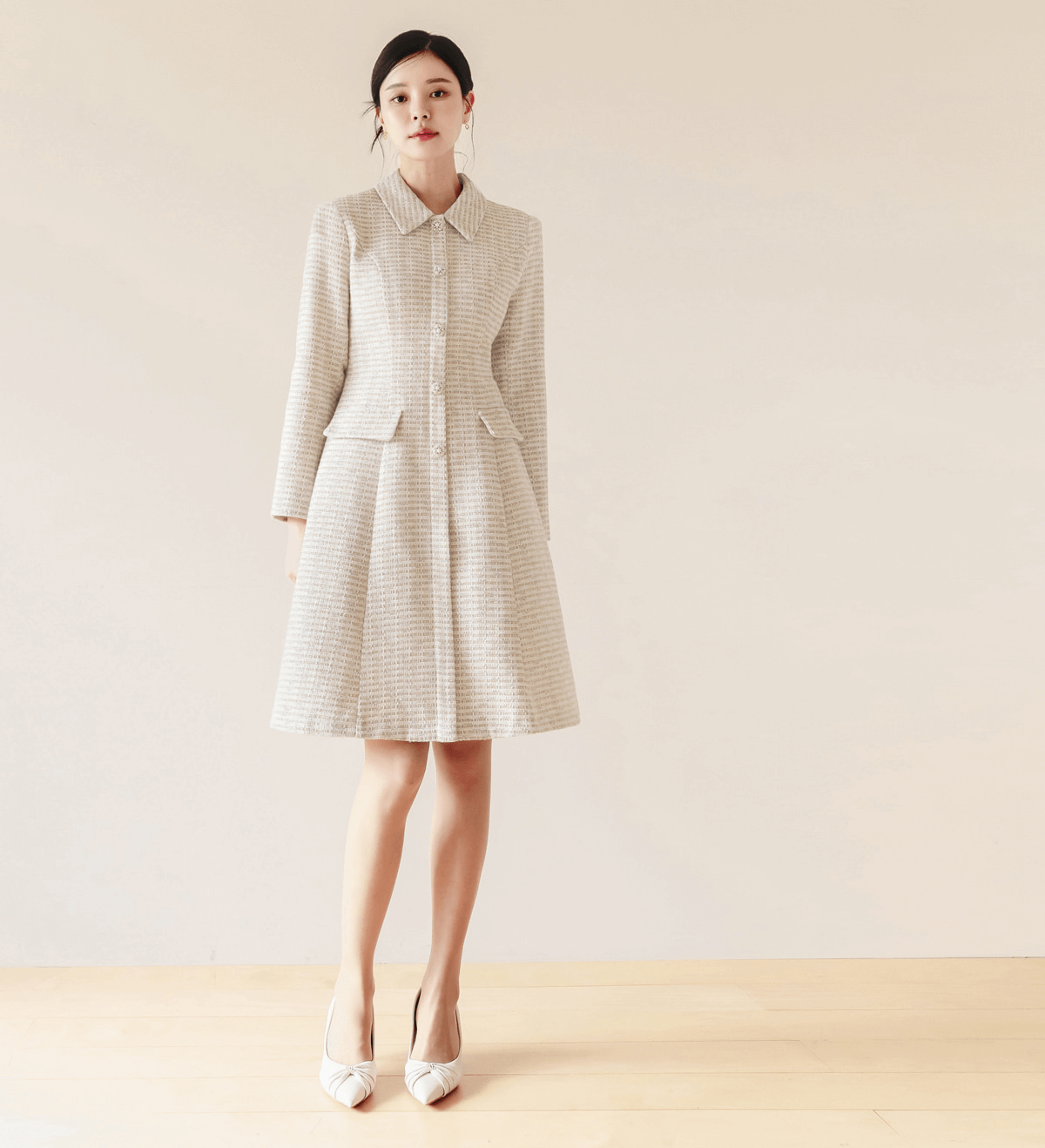 Demure Tweed Flare Mini Dress