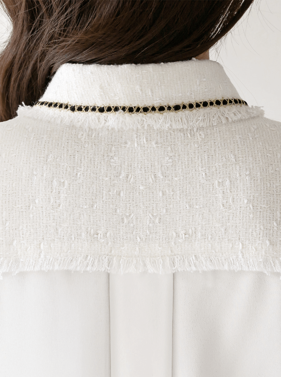 Chic Tweed Blouse with Unique Accents