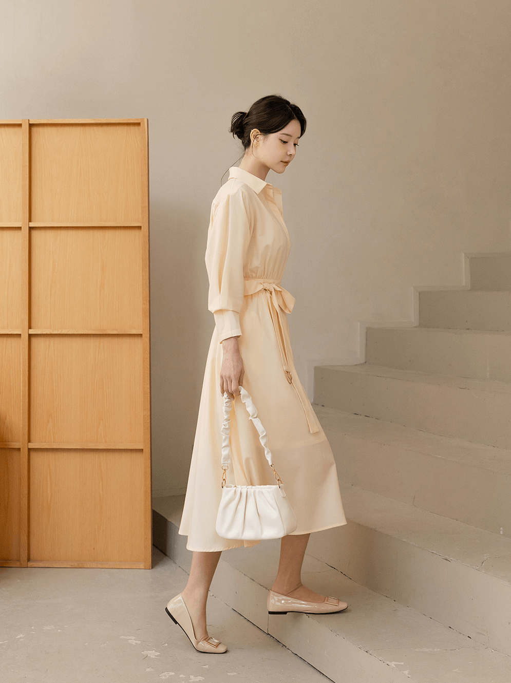Elegant Shirt Collar Flare Dress with Belt