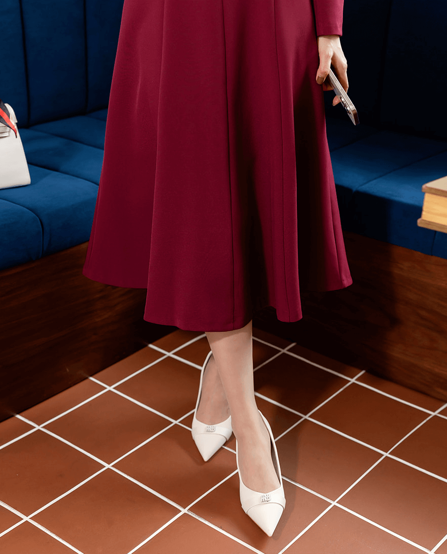 Timeless Elegance V-Neck Belted Flare Dress