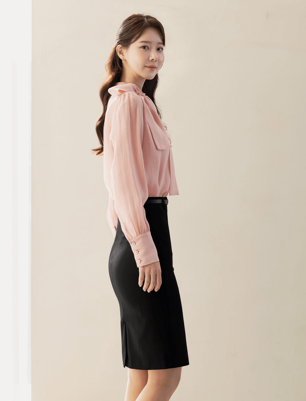 Sheer Elegance Tie-Neck Pintuck Blouse