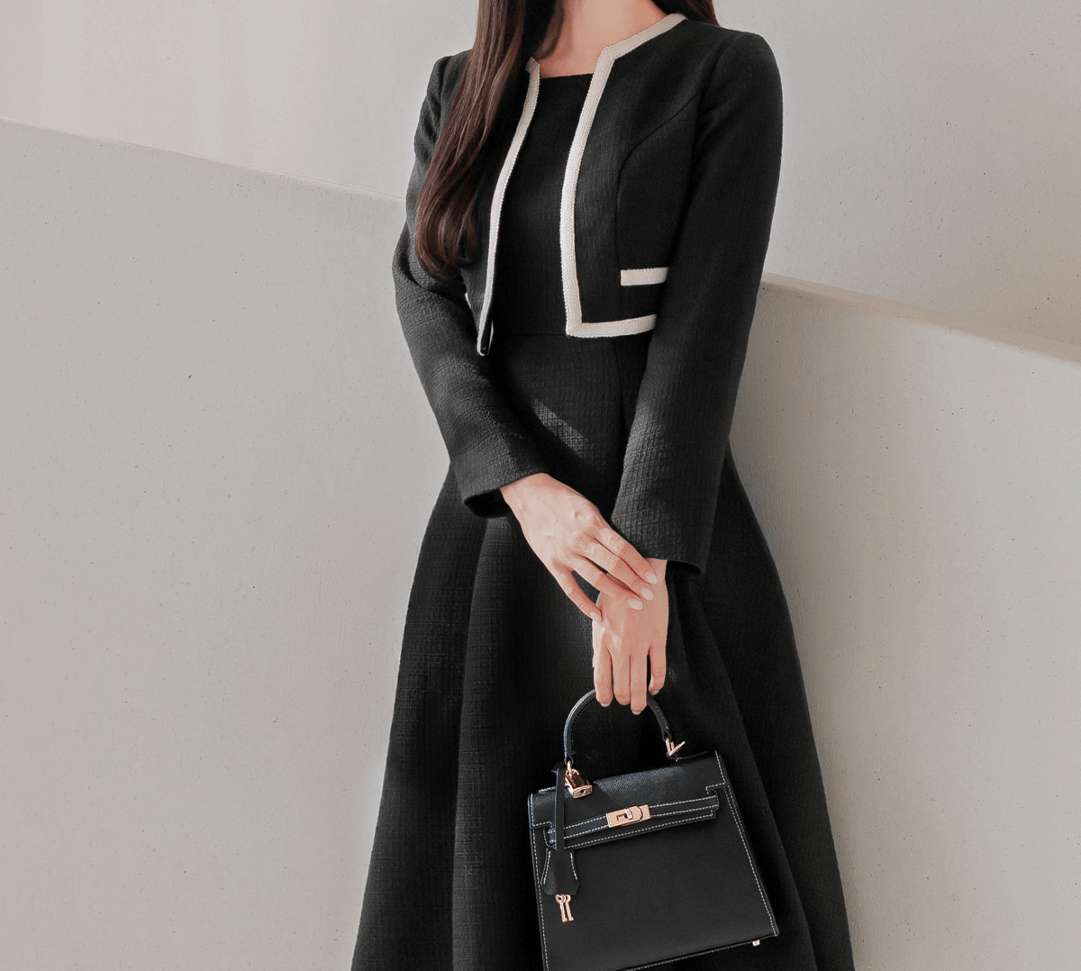 Black Tweed Jacket Layered Dress