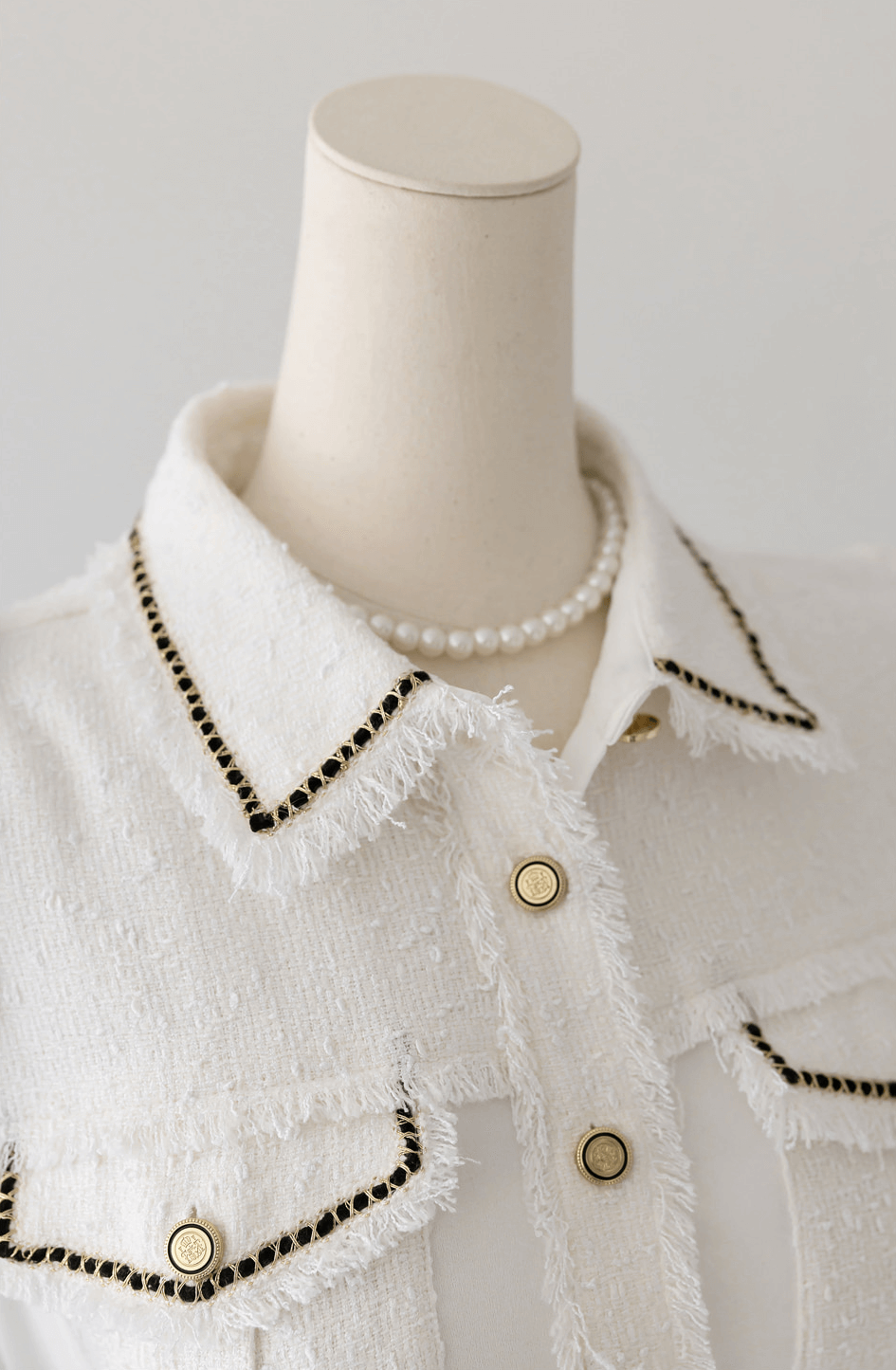 Chic Tweed Blouse with Unique Accents