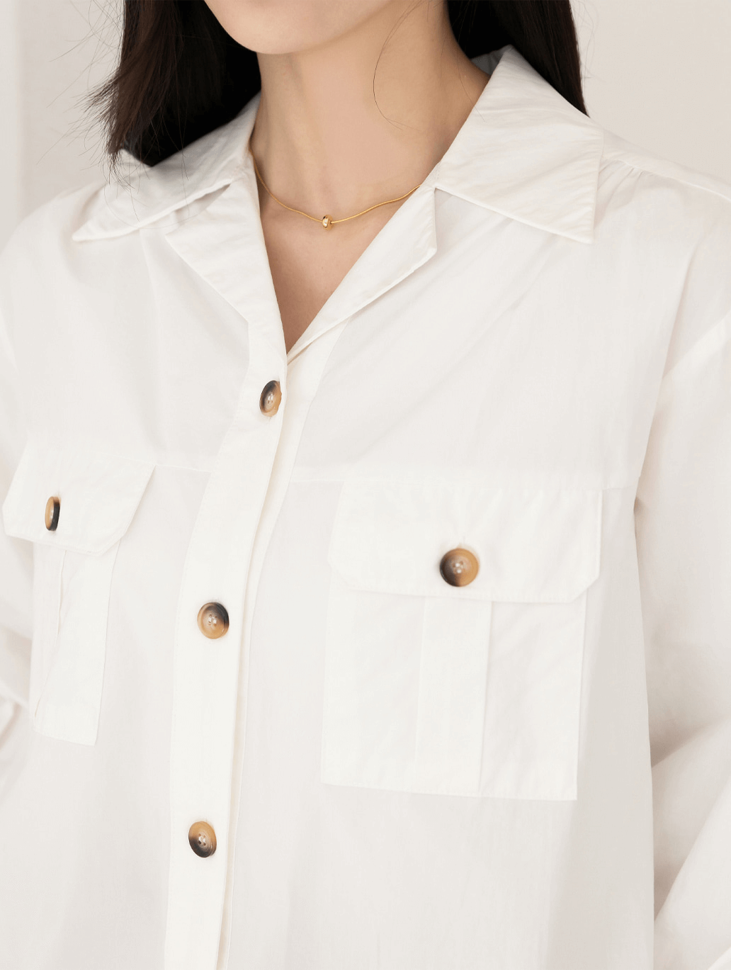 Effortlessly Chic Cotton Open-Collar Shirt with Double Pockets