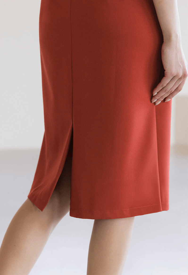 Elegant High-Waist Dress with Gold Button Accents