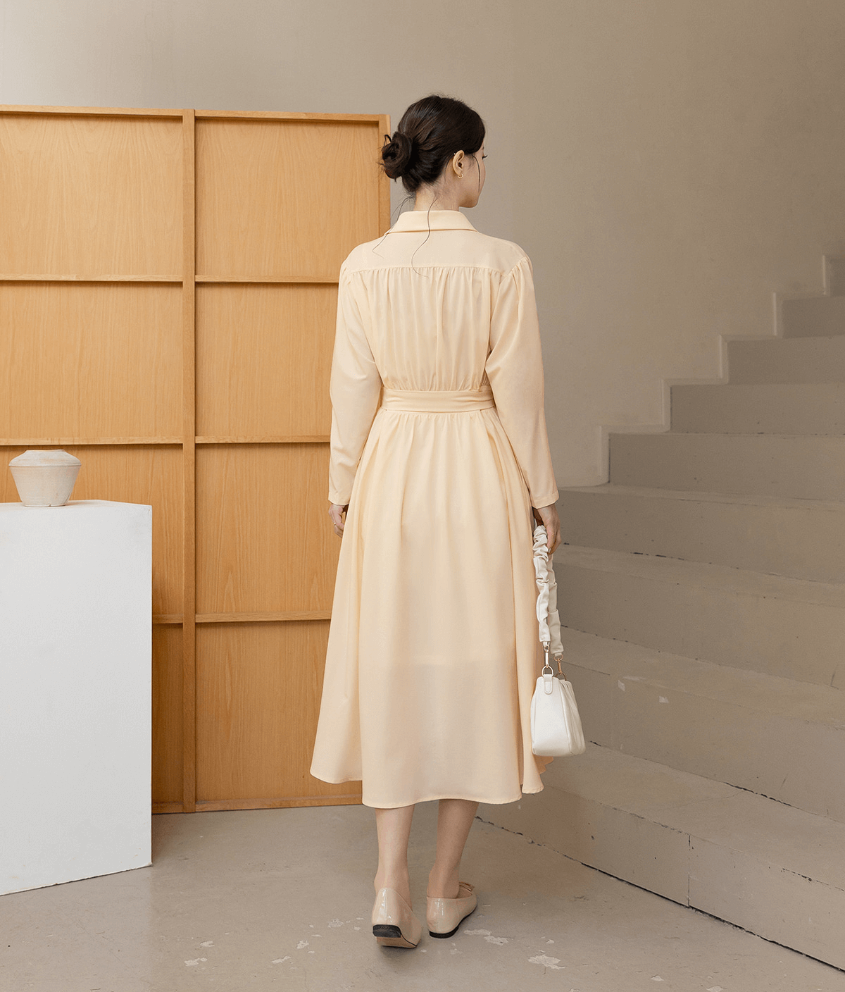 Elegant Shirt Collar Flare Dress with Belt