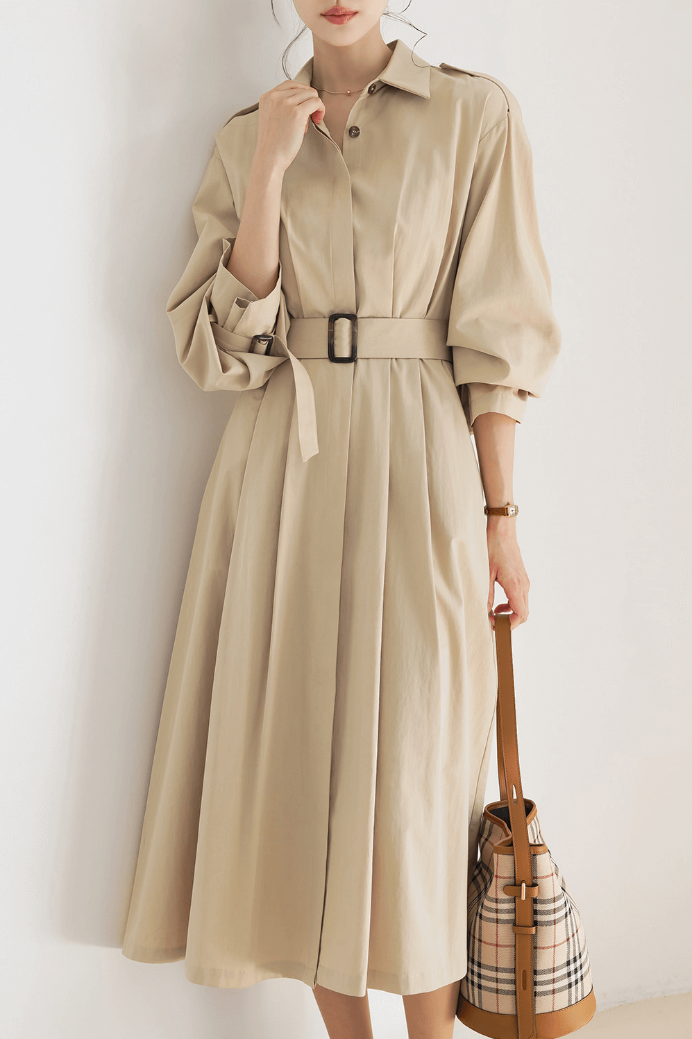 Elegant Modern Charm Trench Belt Dress